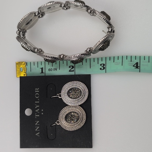 Ann Taylor Silver and Drusy Inspired Earrings + Stretch Bracelet - Picture 6 of 8